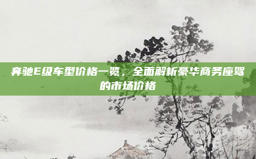 奔驰E级车型价格一览，全面解析豪华商务座驾的市场价格