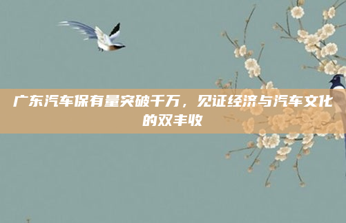 广东汽车保有量突破千万,见证经济与汽车文化的双丰收