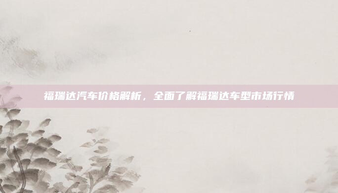 福瑞达汽车价格解析,全面了解福瑞达车型市场行情