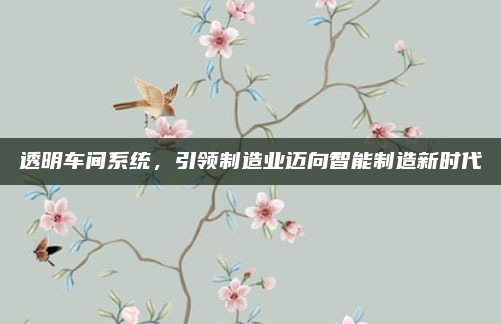 透明车间系统，引领制造业迈向智能制造新时代