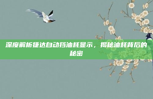 深度解析捷达自动挡油耗显示，揭秘油耗背后的秘密