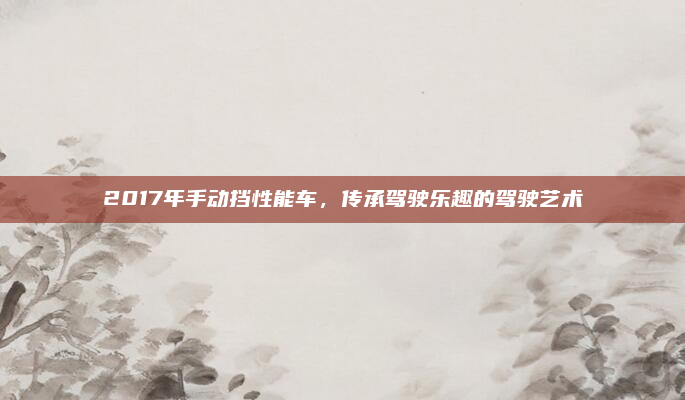 2017年手动挡性能车，传承驾驶乐趣的驾驶艺术