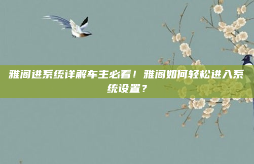 雅阁进系统详解车主必看!雅阁如何轻松进入系统设置?