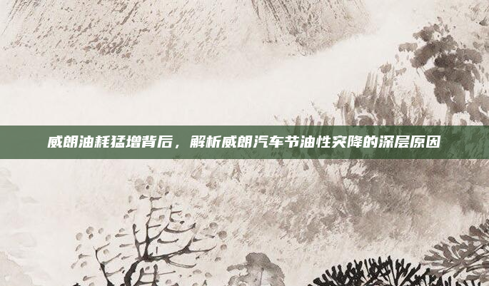 威朗油耗猛增背后,解析威朗汽车节油性突降的深层原因