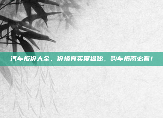 汽车报价大全,价格真实度揭秘,购车指南必看!