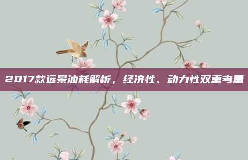 2017款远景油耗解析,经济性、动力性双重考量