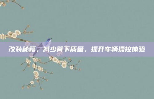 改装秘籍,减少簧下质量,提升车辆操控体验