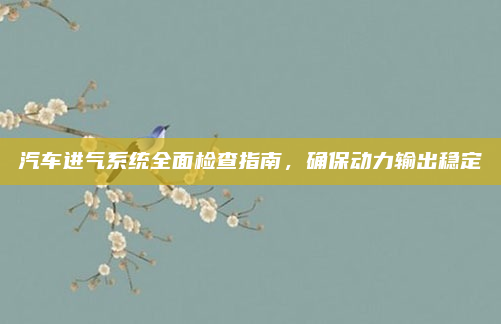 汽车进气系统全面检查指南,确保动力输出稳定