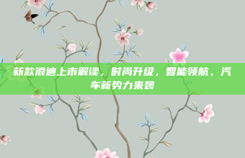新款浪迪上市解读,时尚升级,智能领航,汽车新势力来袭