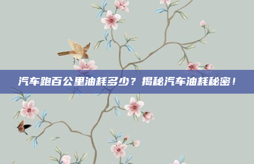 汽车跑百公里油耗多少?揭秘汽车油耗秘密!