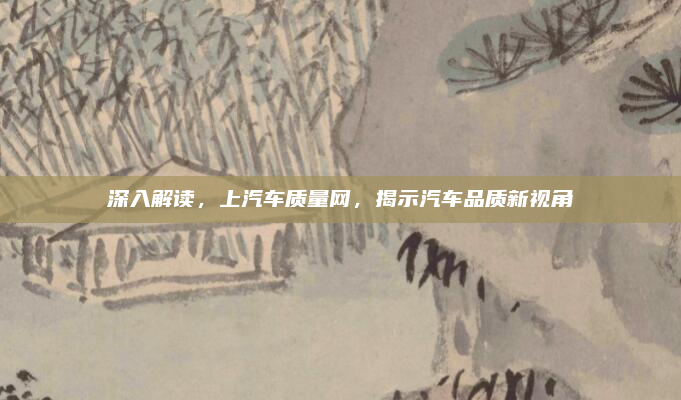 深入解读，上汽车质量网，揭示汽车品质新视角