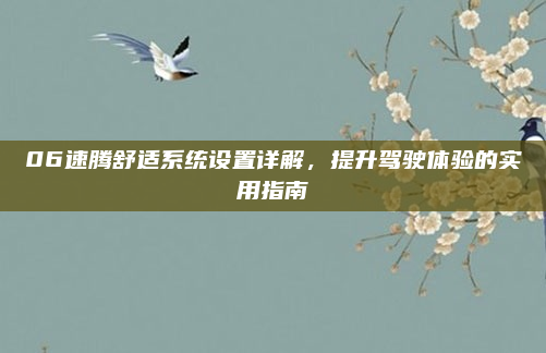 06速腾舒适系统设置详解,提升驾驶体验的实用指南