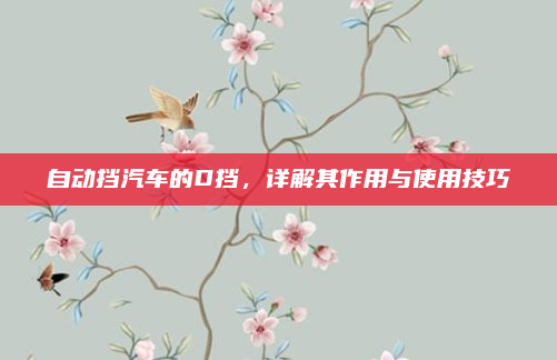 自动挡汽车的D挡,详解其作用与使用技巧