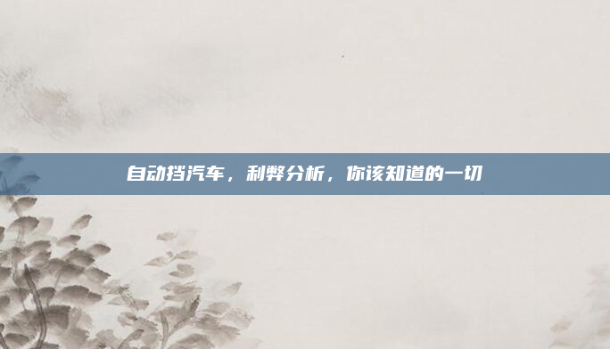 自动挡汽车，利弊分析，你该知道的一切
