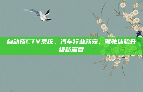 自动挡CTV系统,汽车行业新宠,驾驶体验升级新篇章