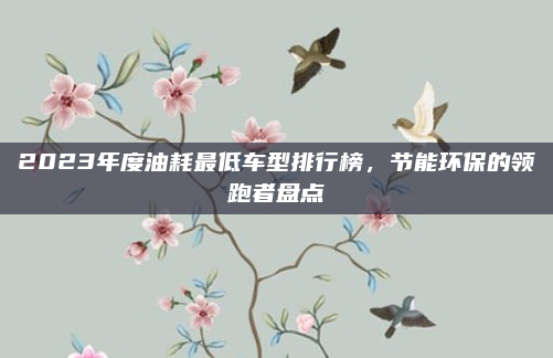 2023年度油耗最低车型排行榜，节能环保的领跑者盘点