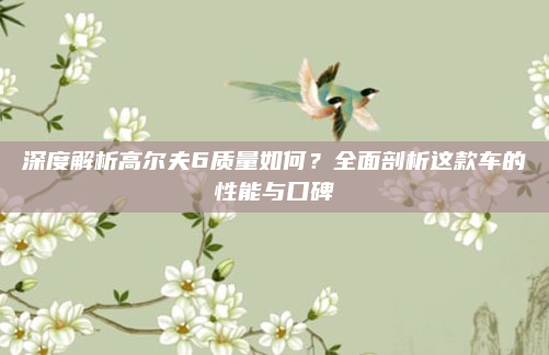 深度解析高尔夫6质量如何？全面剖析这款车的性能与口碑