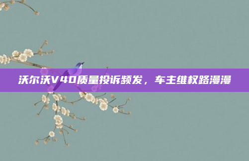 沃尔沃V40质量投诉频发，车主维权路漫漫