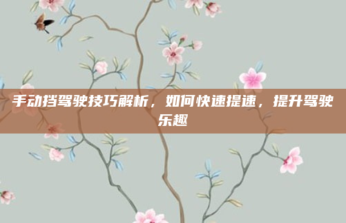手动挡驾驶技巧解析,如何快速提速,提升驾驶乐趣