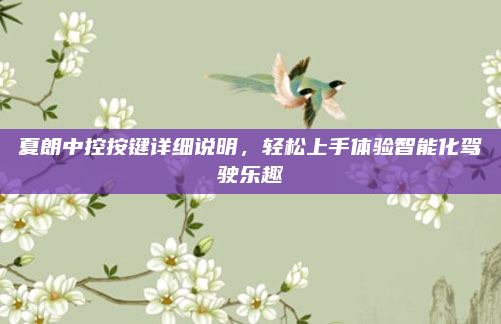夏朗中控按键详细说明，轻松上手体验智能化驾驶乐趣