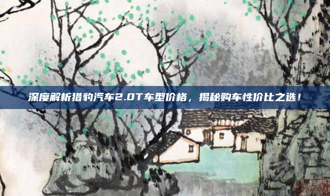 深度解析猎豹汽车2.0T车型价格，揭秘购车性价比之选！