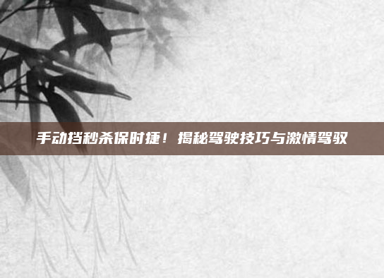 手动挡秒杀保时捷！揭秘驾驶技巧与激情驾驭