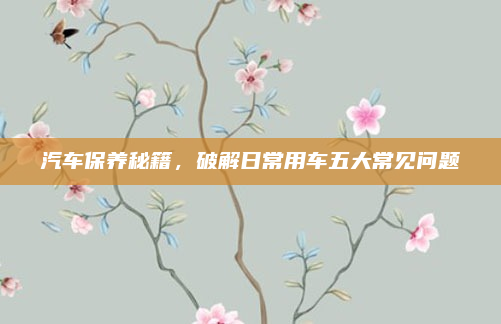 汽车保养秘籍,破解日常用车五大常见问题