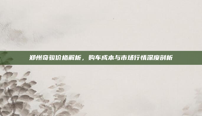 郑州奇骏价格解析，购车成本与市场行情深度剖析