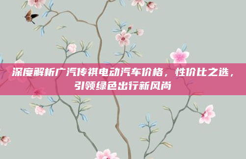 深度解析广汽传祺电动汽车价格，性价比之选，引领绿色出行新风尚