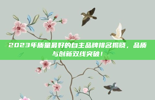 2023年质量最好的自主品牌排名揭晓，品质与创新双线突破！