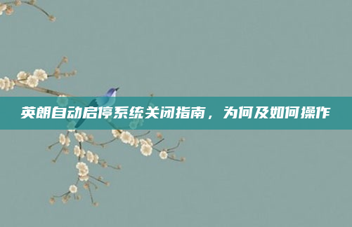 英朗自动启停系统关闭指南,为何及如何操作