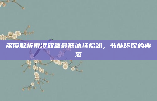 深度解析雷凌双擎最低油耗揭秘,节能环保的典范