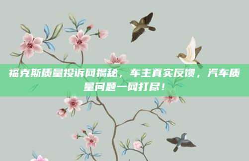 福克斯质量投诉网揭秘，车主真实反馈，汽车质量问题一网打尽！