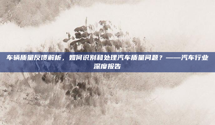 车辆质量反馈解析，如何识别和处理汽车质量问题？——汽车行业深度报告