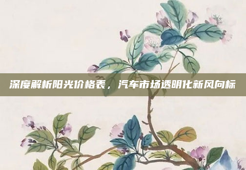 深度解析阳光价格表,汽车市场透明化新风向标