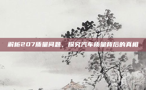 解析207质量问题，探究汽车质量背后的真相