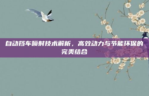 自动挡车喷射技术解析，高效动力与节能环保的完美结合