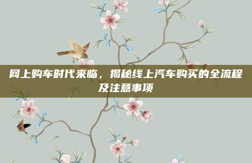 网上购车时代来临，揭秘线上汽车购买的全流程及注意事项
