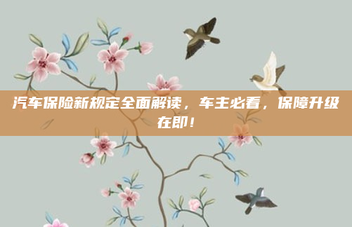 汽车保险新规定全面解读，车主必看，保障升级在即！