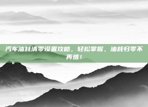 汽车油耗清零设置攻略，轻松掌握，油耗归零不再难！