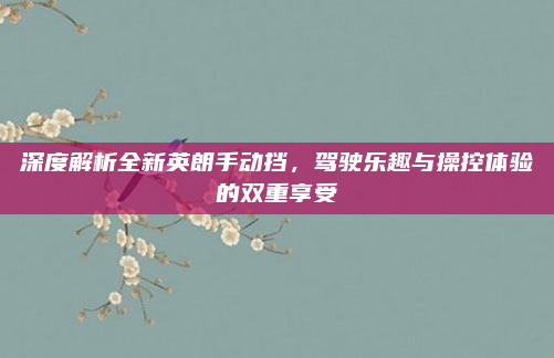 深度解析全新英朗手动挡,驾驶乐趣与操控体验的双重享受