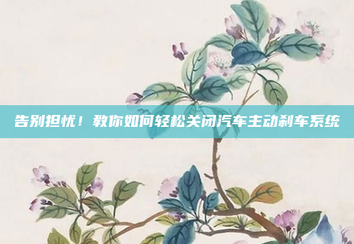 告别担忧！教你如何轻松关闭汽车主动刹车系统