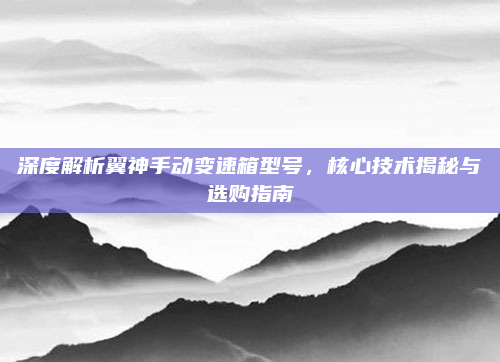 深度解析翼神手动变速箱型号，核心技术揭秘与选购指南