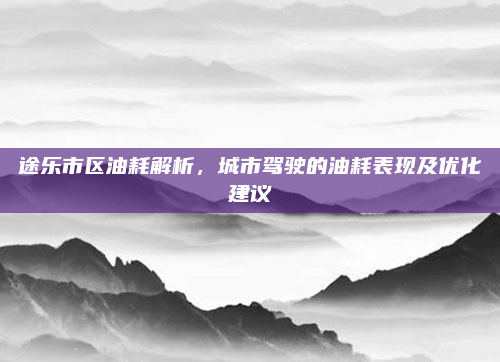 途乐市区油耗解析，城市驾驶的油耗表现及优化建议