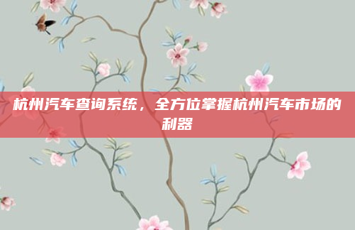 杭州汽车查询系统，全方位掌握杭州汽车市场的利器