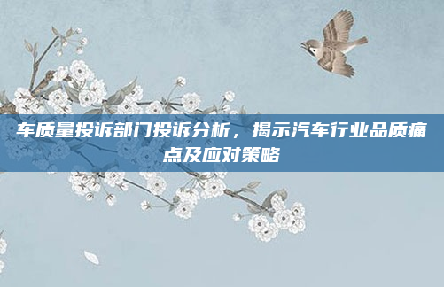 车质量投诉部门投诉分析，揭示汽车行业品质痛点及应对策略