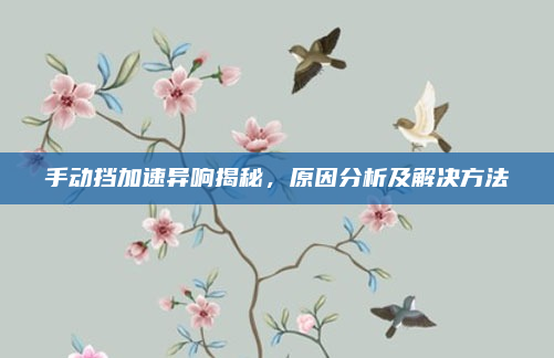 手动挡加速异响揭秘，原因分析及解决方法