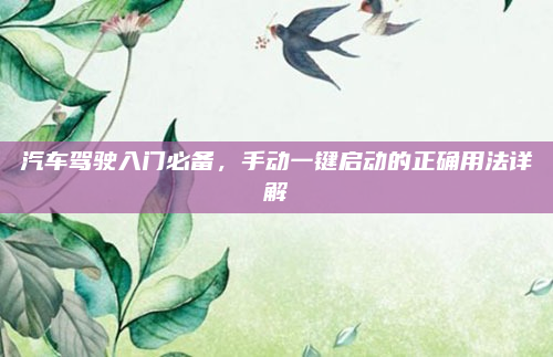 汽车驾驶入门必备,手动一键启动的正确用法详解