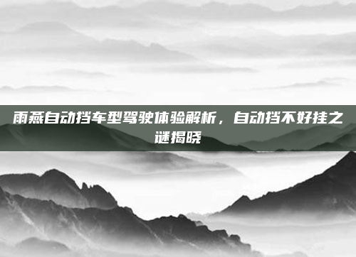 雨燕自动挡车型驾驶体验解析，自动挡不好挂之谜揭晓