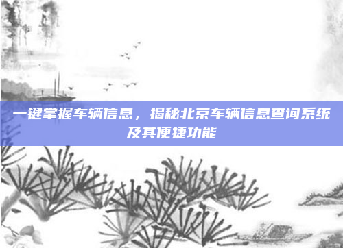 一键掌握车辆信息，揭秘北京车辆信息查询系统及其便捷功能